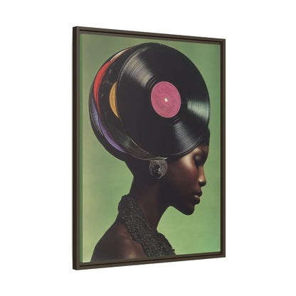 Vinyl Records Black Woman Framed Canvas Wall Art