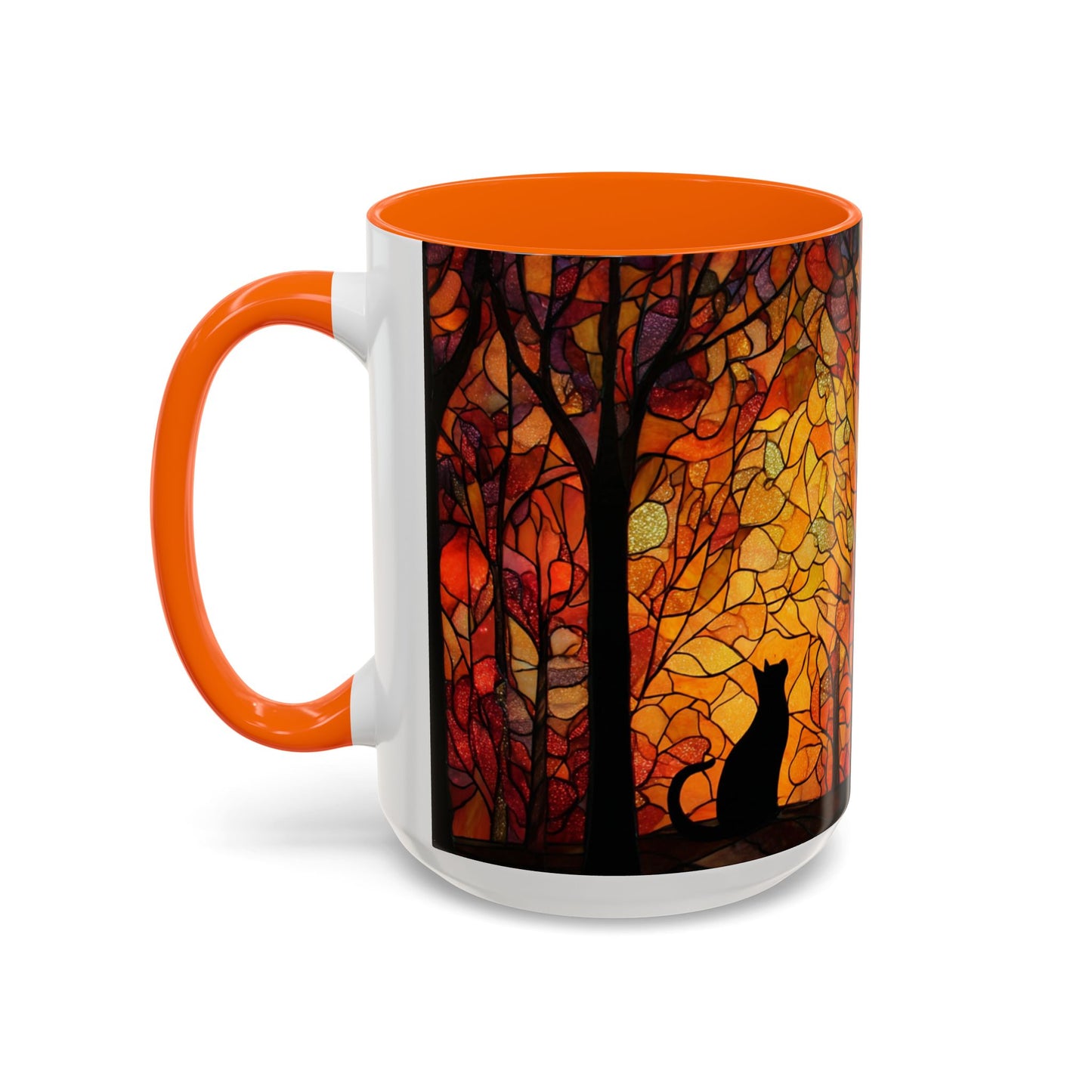 Autumn and Black Cat Stained Glass Effect Mug