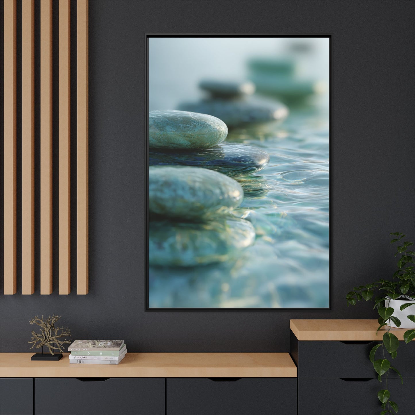 Stone Framed Canvas Wall Art- Zen Wall Decor