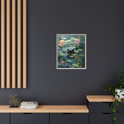 Monet Cat on Lake Framed Canvas Wall Art