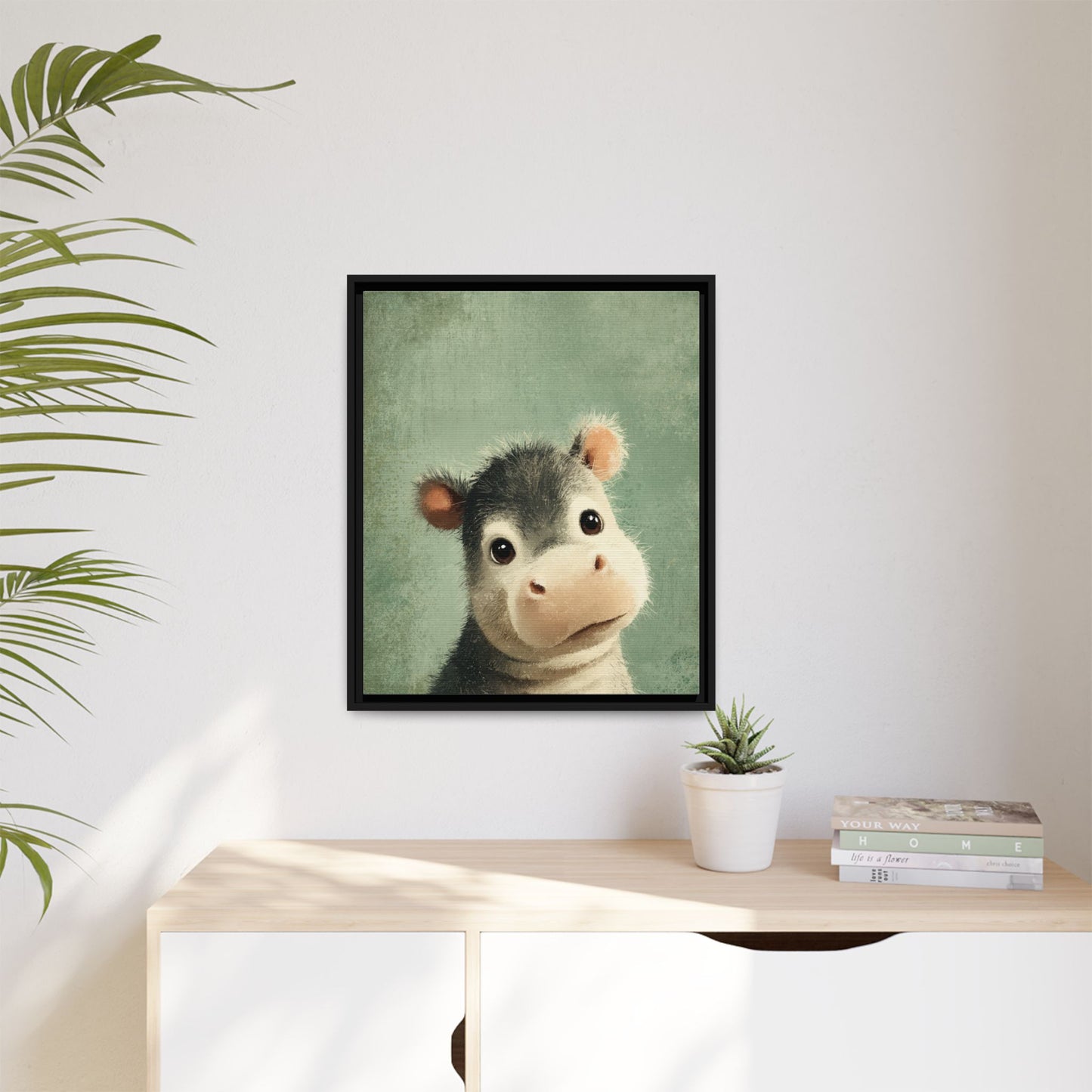 Baby Hippopotamus Nursery Framed Canvas Wall Art