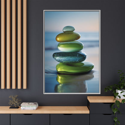 Calming Green Stones Framed Canvas Wall Art