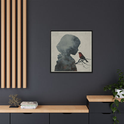 Child Silhouette Square Framed Canvas Wall Art