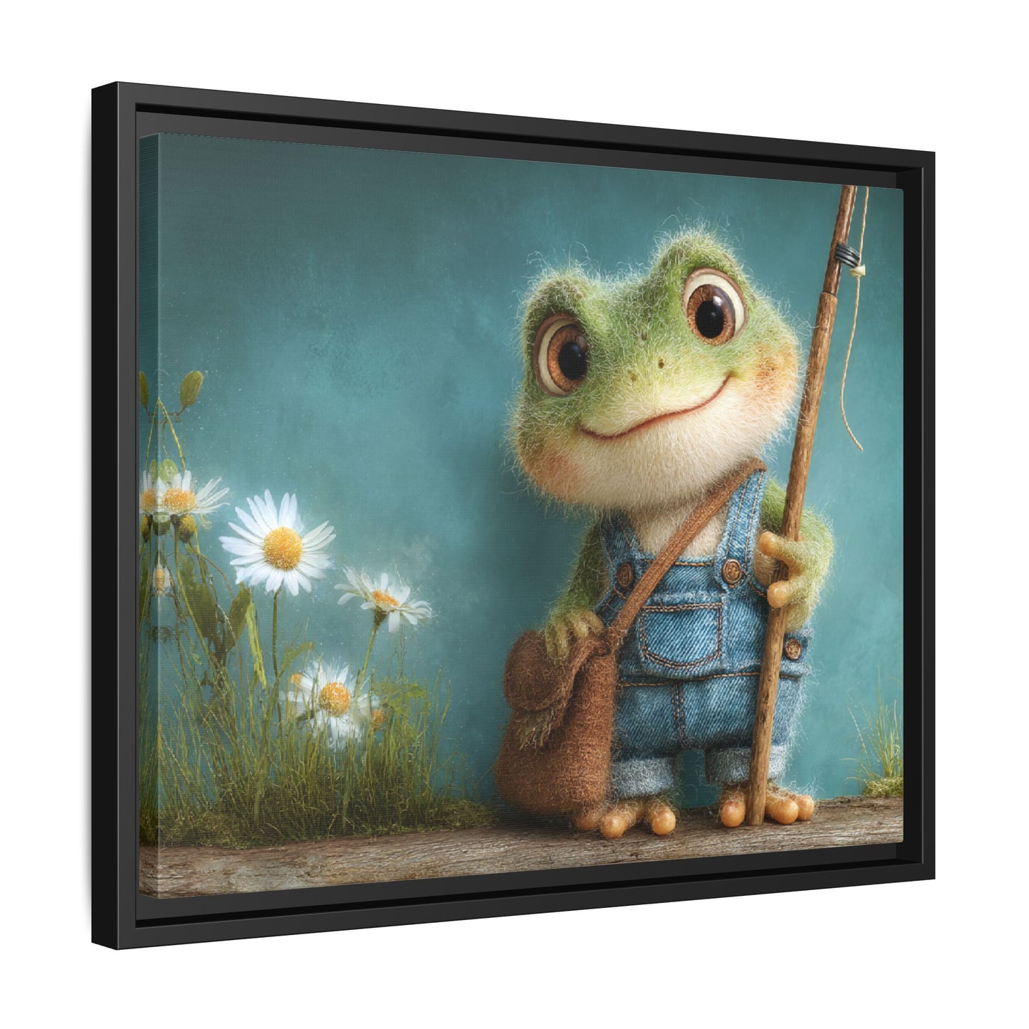 Funny Frog in a Jeans Framed Canvas Wall Art