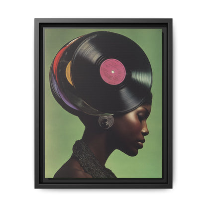 Vinyl Records Black Woman Framed Canvas Wall Art