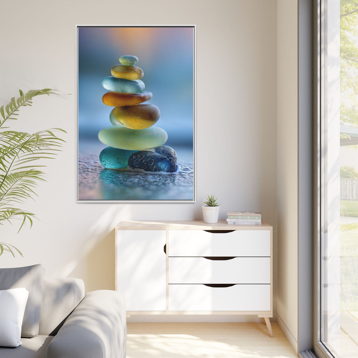 Calming Green Stones Framed Canvas Wall Art