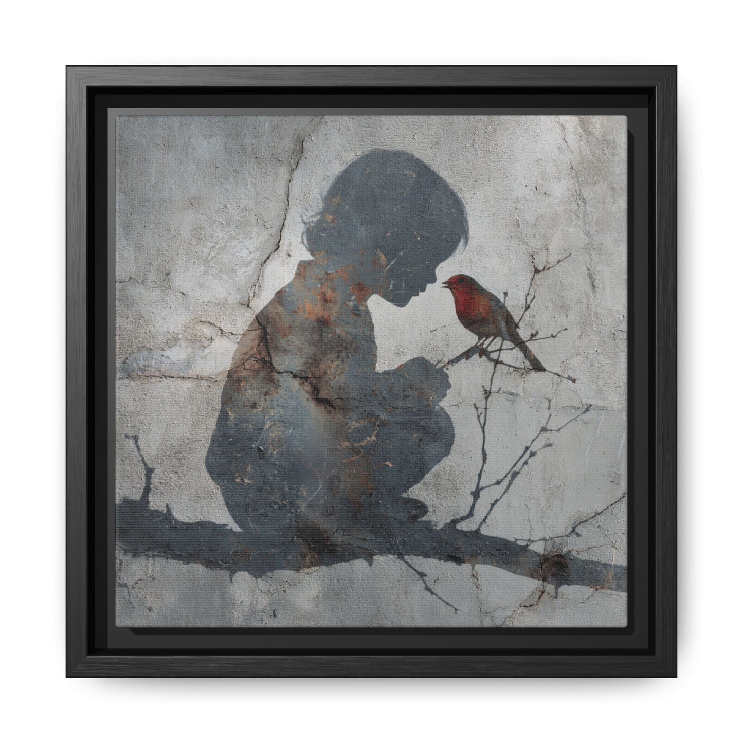 Child Silhouette Square Framed Canvas Wall Art