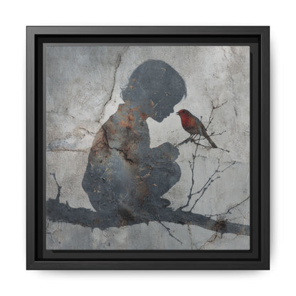 Child Silhouette Square Framed Canvas Wall Art