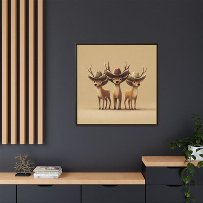 Cowboy Reindeers Christmas Framed Canvas Wall Art