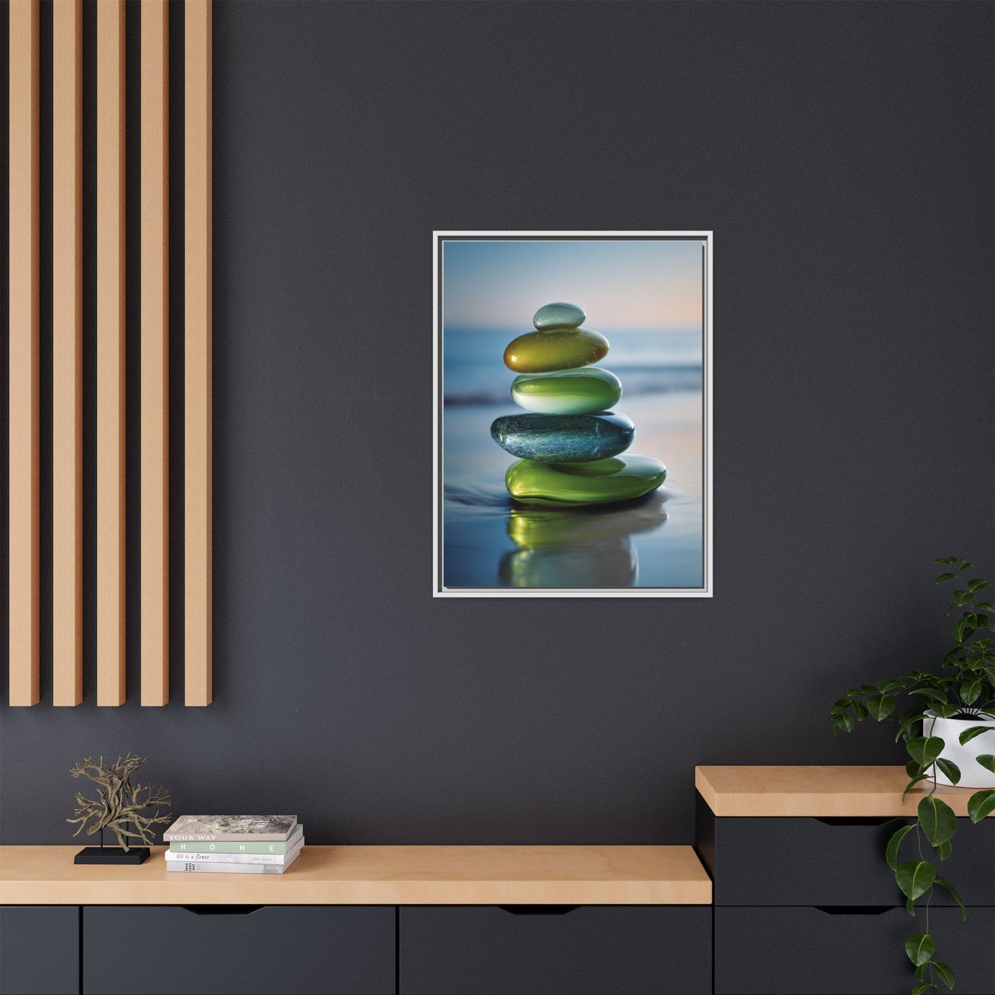 Calming Green Stones Framed Canvas Wall Art