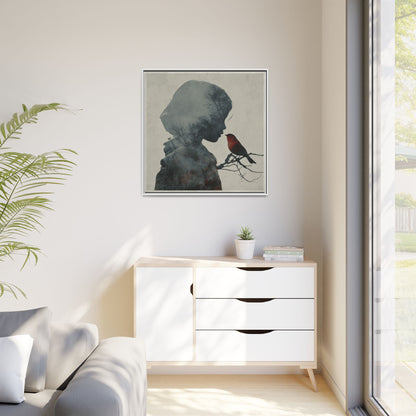 Child Silhouette Square Framed Canvas Wall Art