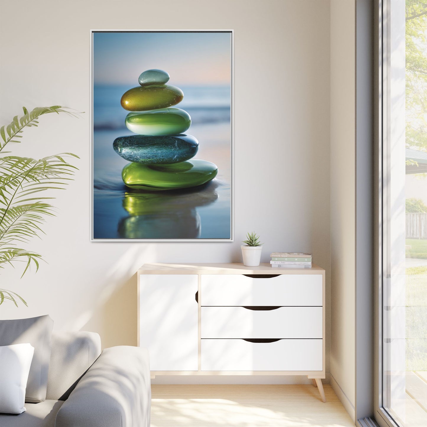 Calming Green Stones Framed Canvas Wall Art