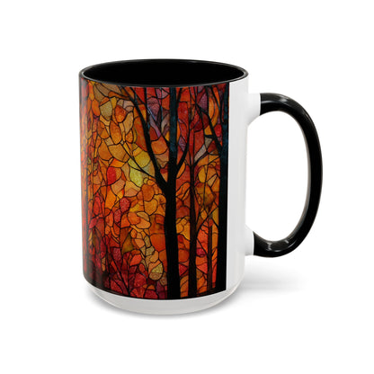 Autumn and Black Cat Stained Glass Effect Mug