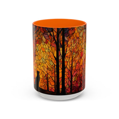 Autumn and Black Cat Stained Glass Effect Mug