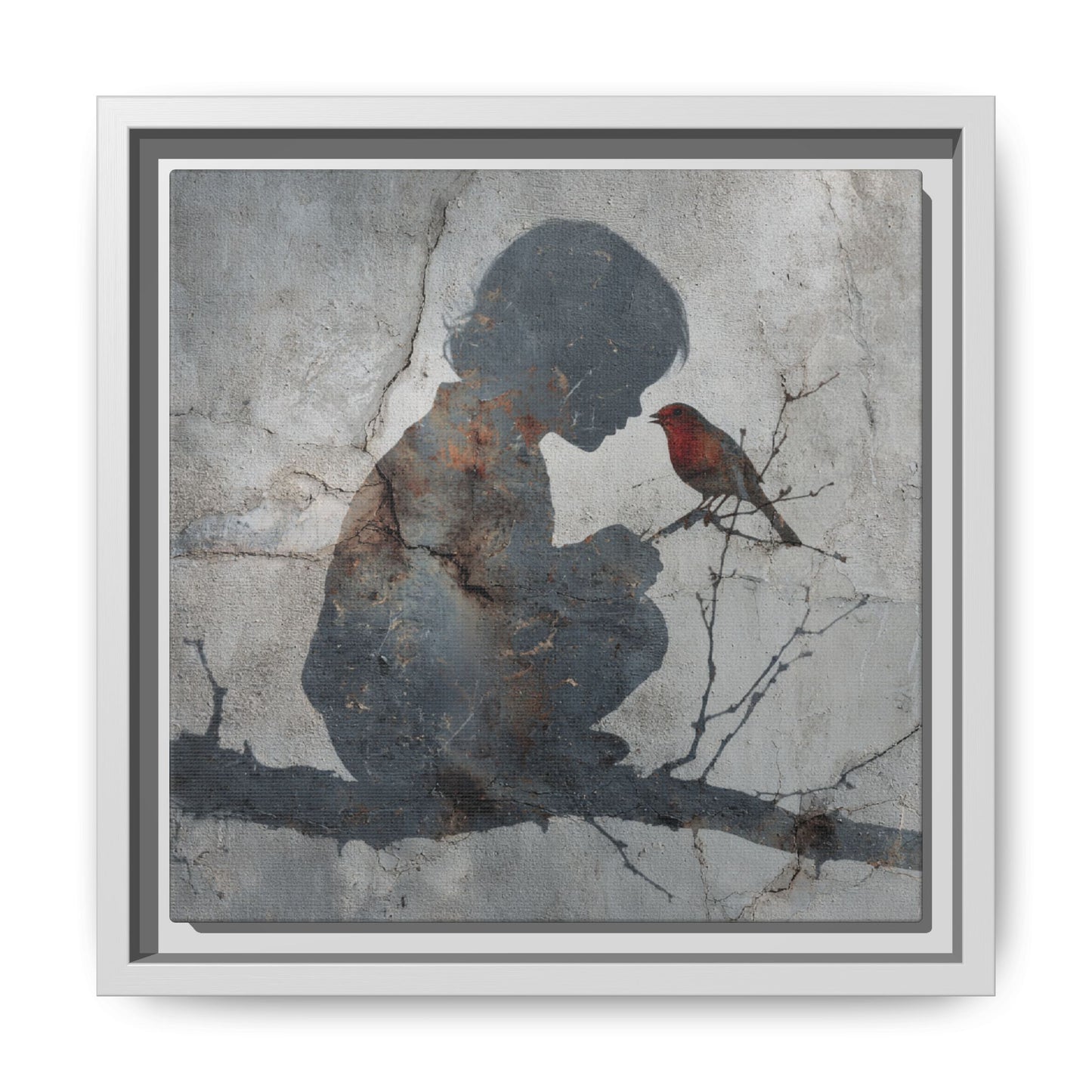 Child Silhouette Square Framed Canvas Wall Art