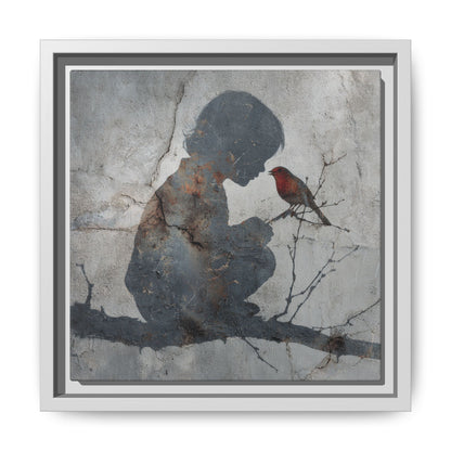 Child Silhouette Square Framed Canvas Wall Art