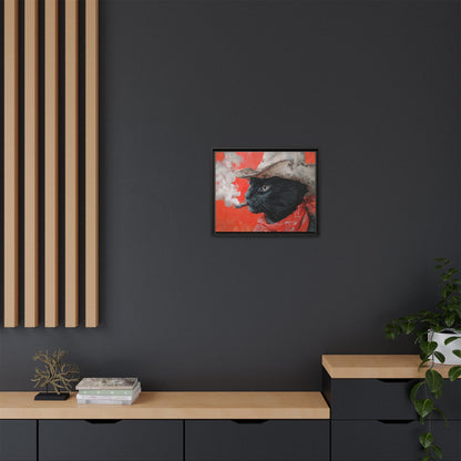 Western Smoking Cat Framed Canvas Wall Art