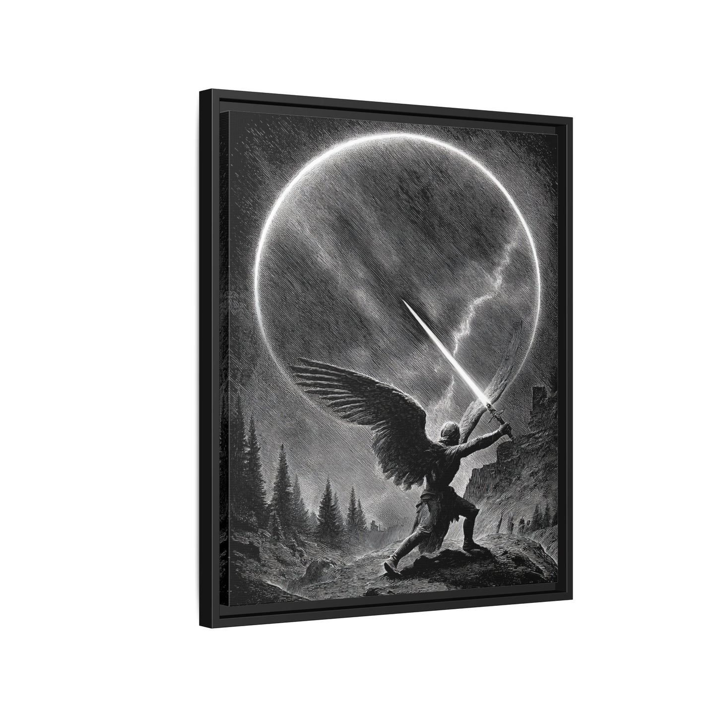 Warrior Angel Black White Framed Canvas Wall Art