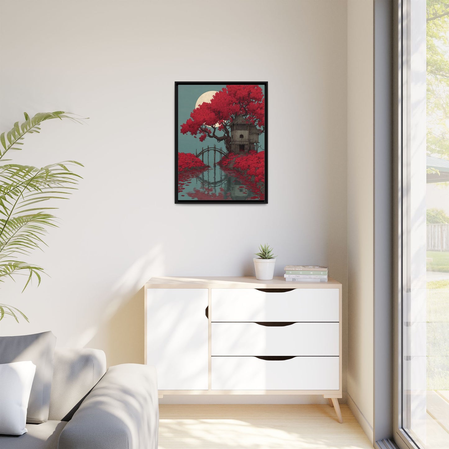 Red Tree Japandi Art Framed Canvas Wall Art