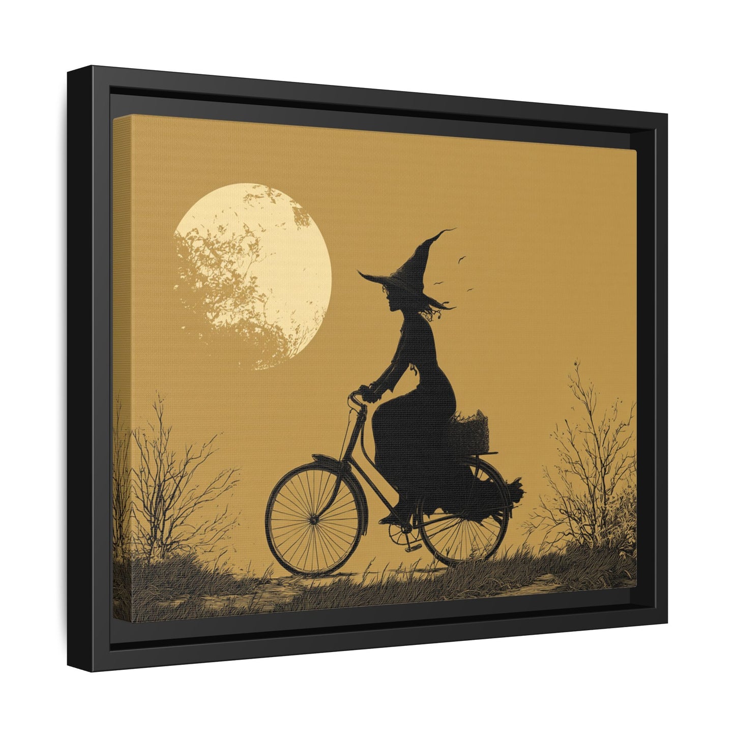 Witch on Bicycle Framed Canvas Wall Art