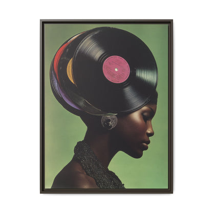 Vinyl Records Black Woman Framed Canvas Wall Art
