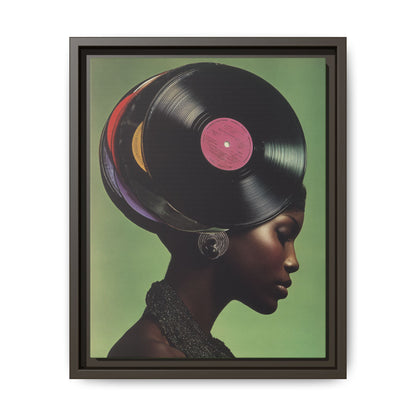 Vinyl Records Black Woman Framed Canvas Wall Art