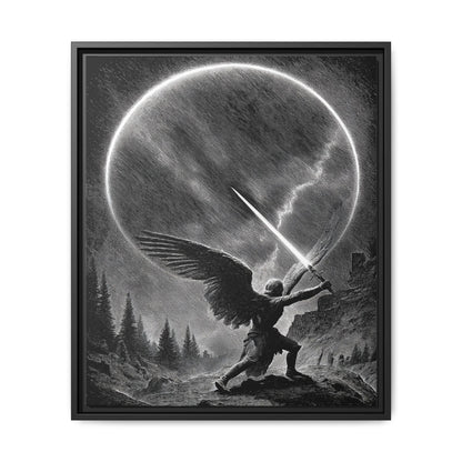 Warrior Angel Black White Framed Canvas Wall Art
