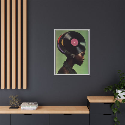 Vinyl Records Black Woman Framed Canvas Wall Art