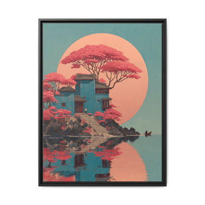 Red Moon Japandi Art Framed Canvas Wall Art