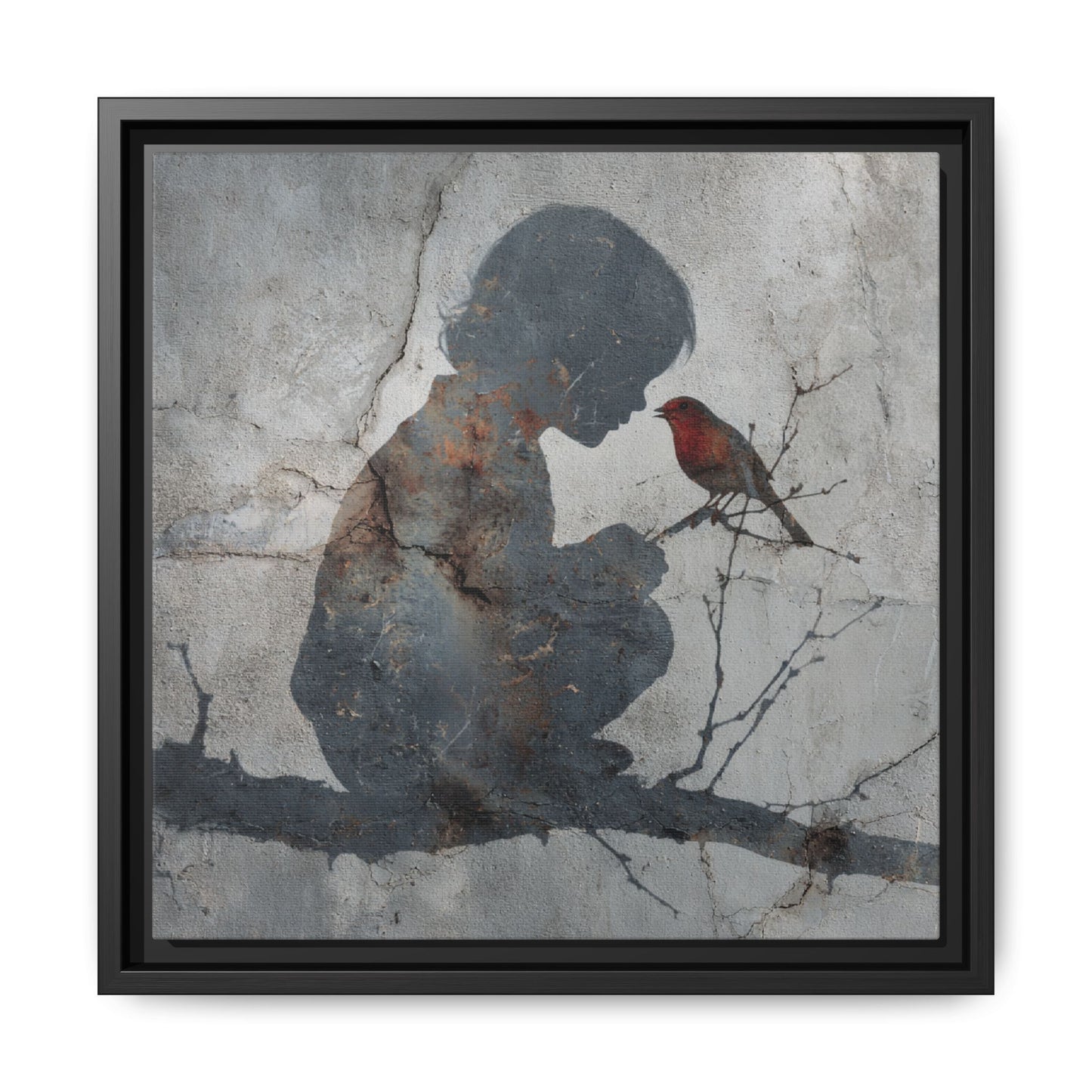 Child Silhouette Square Framed Canvas Wall Art