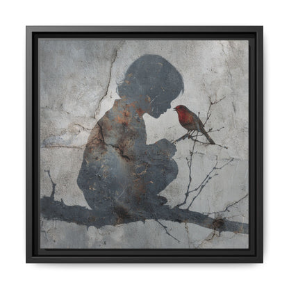 Child Silhouette Square Framed Canvas Wall Art