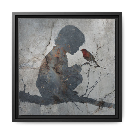 Child Silhouette Square Framed Canvas Wall Art