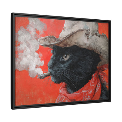 Western Smoking Cat Framed Canvas Wall Art