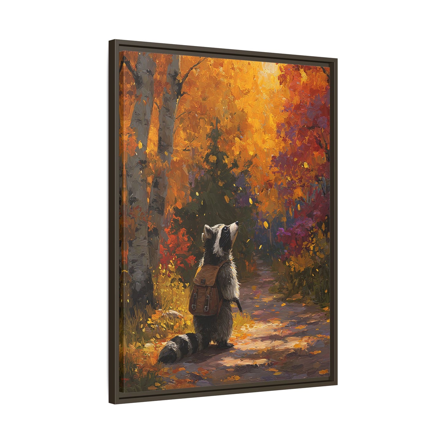 Autumn Raccoon Framed Canvas Wall Art
