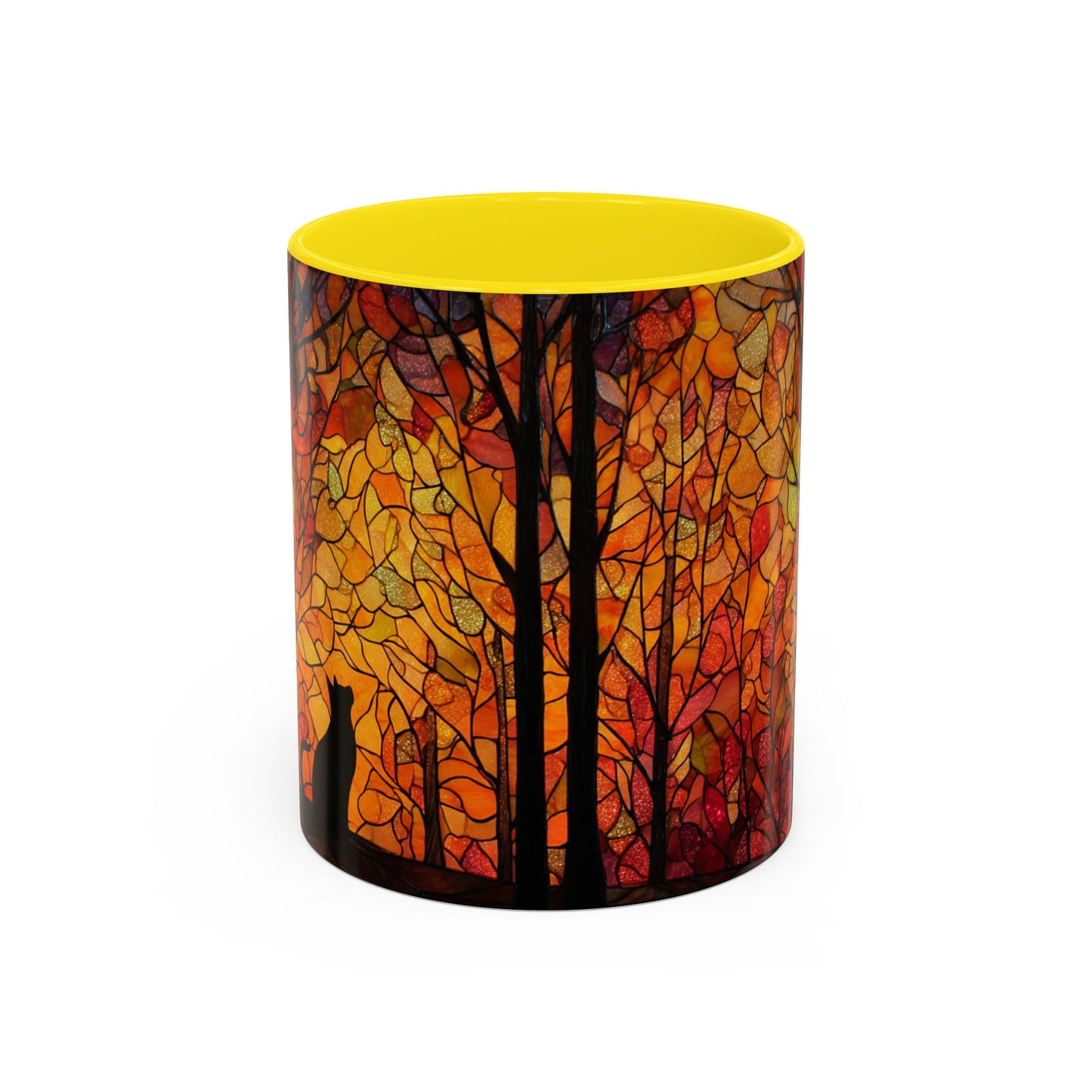 Autumn and Black Cat Stained Glass Effect Mug