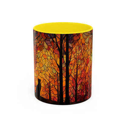 Autumn and Black Cat Stained Glass Effect Mug