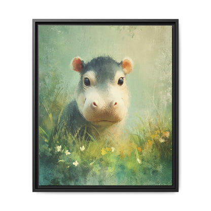 Baby Hippopotamus Nursery Framed Canvas Wall Art