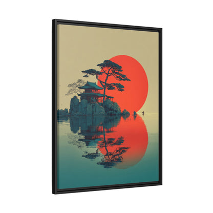 Red Moon Coastal Japandi Art Framed Canvas Wall Art