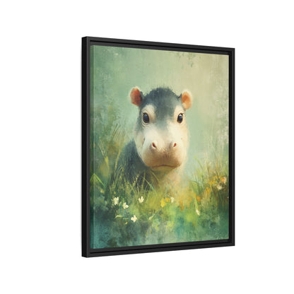 Baby Hippopotamus Nursery Framed Canvas Wall Art