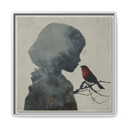 Child Silhouette Square Framed Canvas Wall Art