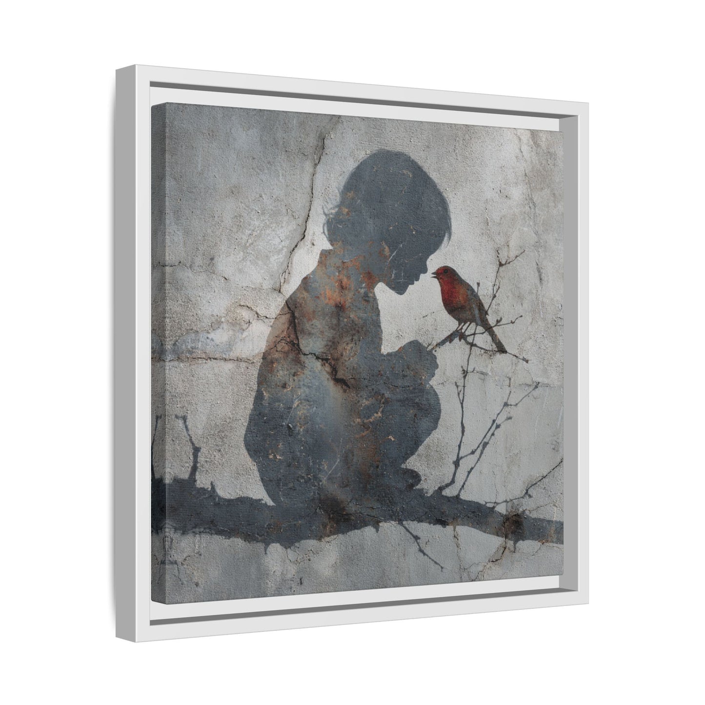 Child Silhouette Square Framed Canvas Wall Art