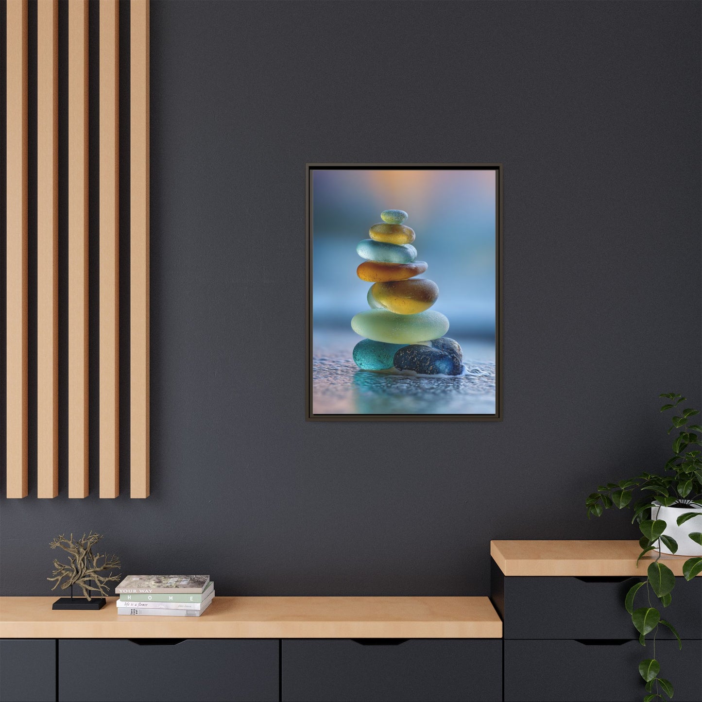 Calming Green Stones Framed Canvas Wall Art