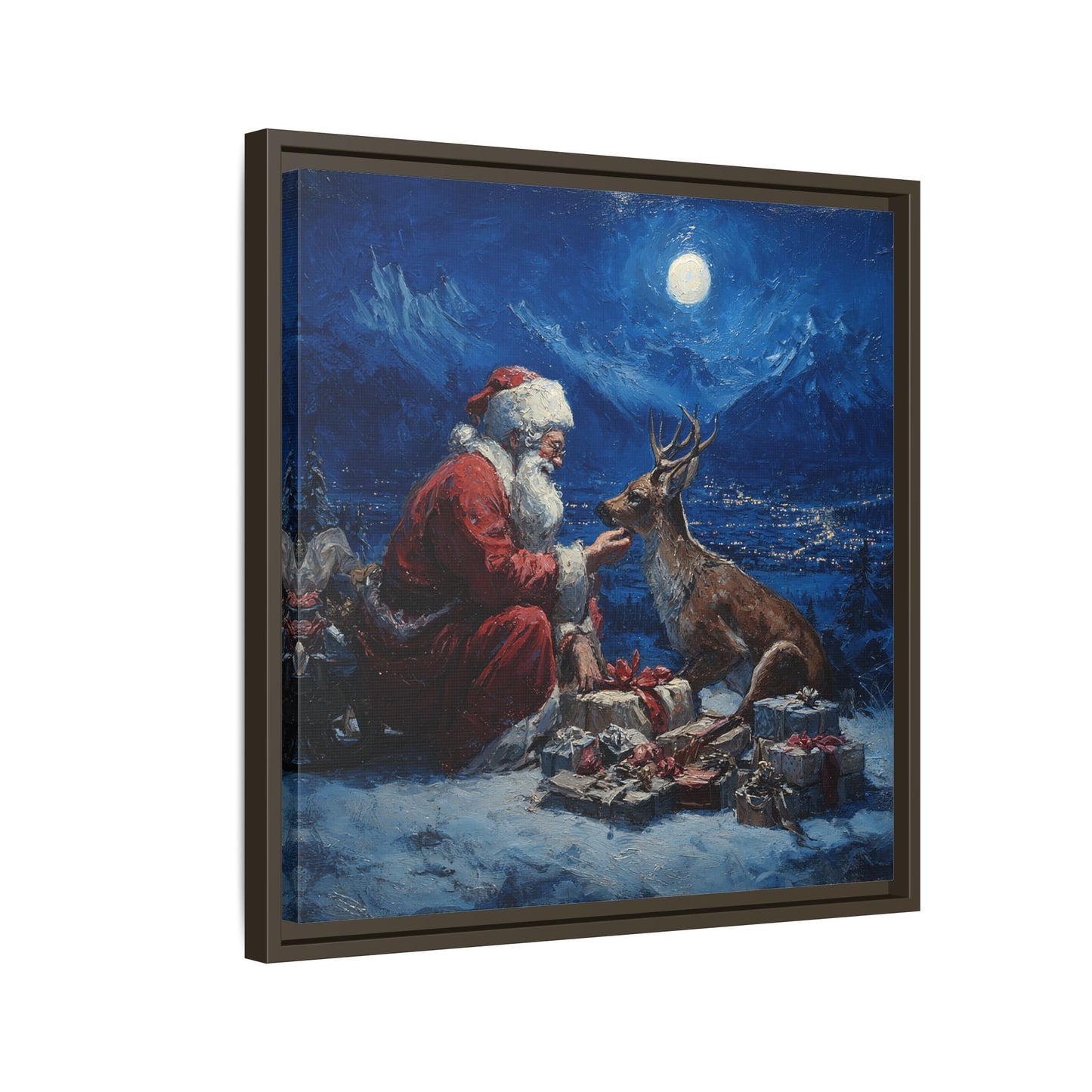 Dramatic Santa Claus Reindeer Christmas Framed Canvas Wall Art