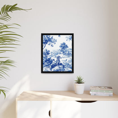 Dachshund Toile Abstract Framed Canvas Wall Art