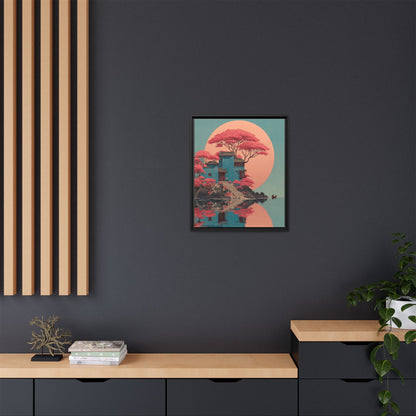 Red Moon Japandi Art Framed Canvas Wall Art
