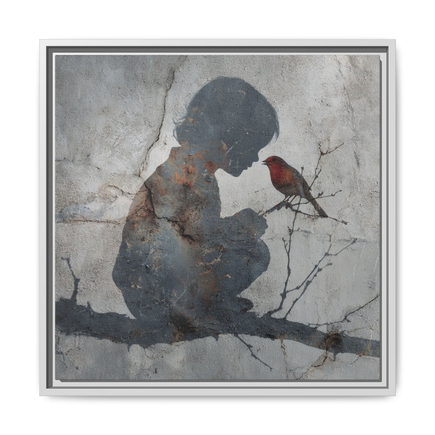 Child Silhouette Square Framed Canvas Wall Art