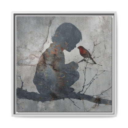 Child Silhouette Square Framed Canvas Wall Art