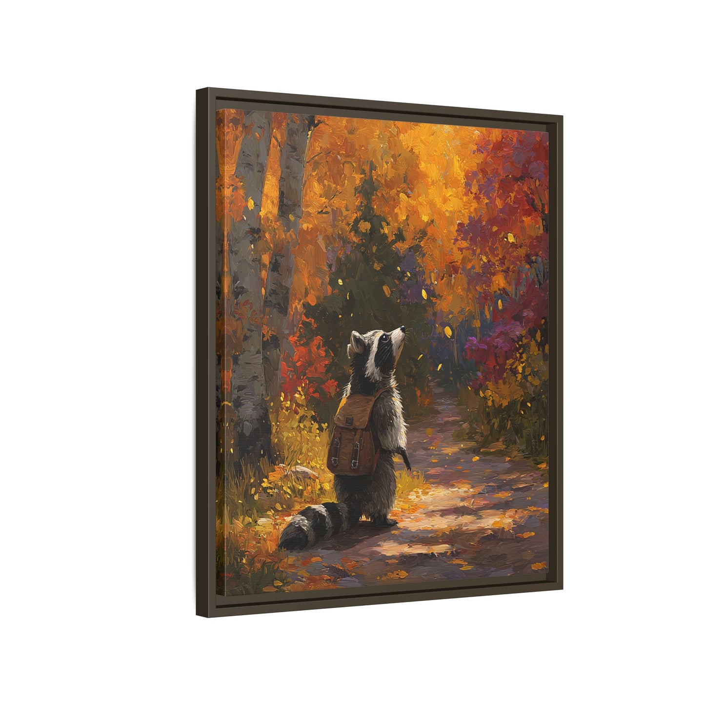 Autumn Raccoon Framed Canvas Wall Art