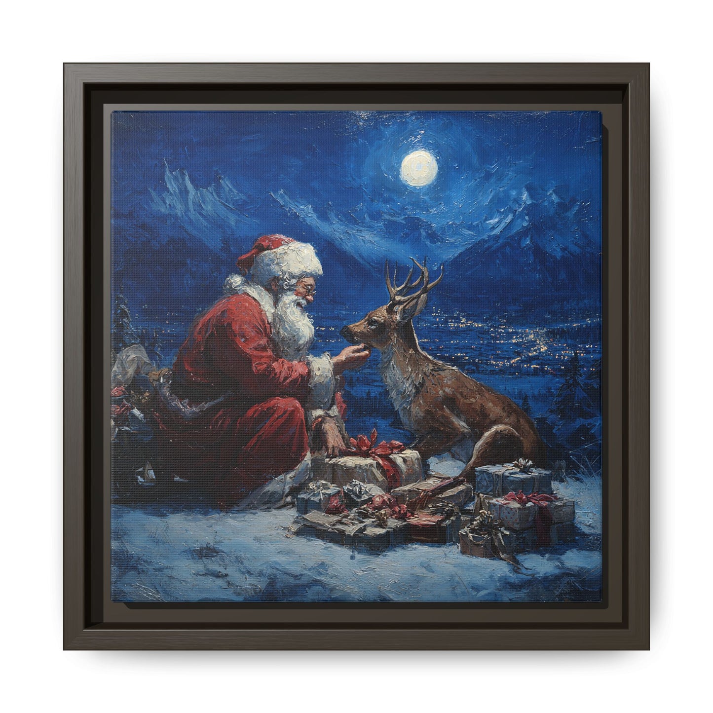 Dramatic Santa Claus Reindeer Christmas Framed Canvas Wall Art