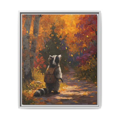 Autumn Raccoon Framed Canvas Wall Art
